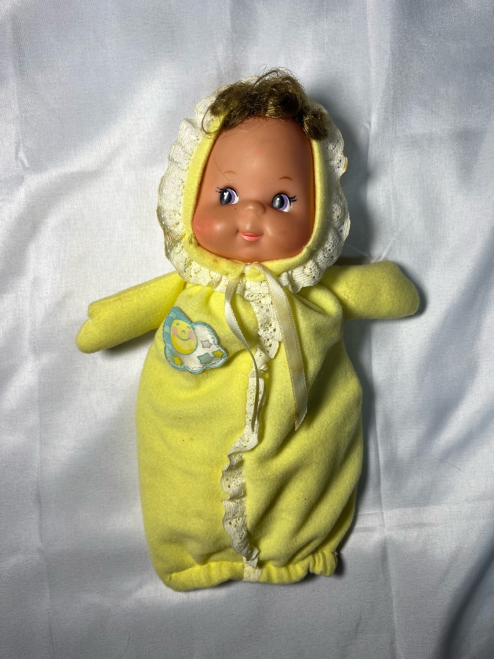 Vintage 1984 Mattel Baby Bunting Beans Doll Yellow Gown Bean Bag Plush